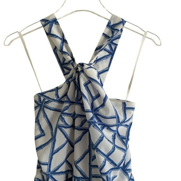 Vineyard Vines Bamboo Lattice Halter Jumpsuit Size 10 Blue White - Picture 4 of 16